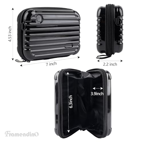Framendino, Black Hard Shell Cosmetics Case Carrying Bag for Toiletry, Mini Cross Body Suitcase with Detachable Grip Rope and Shoulder Strap Women Travel - color: Black