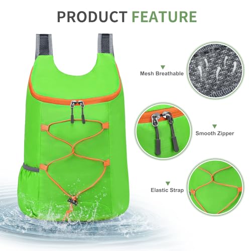 20L Small Hiking Backpack Lightweight Packable Daypack Green | Foldable Day Pack for Men Women Functional Style Small Outdoor Backpack Waterproof for Travel Camping Mountaineering - color: Green
