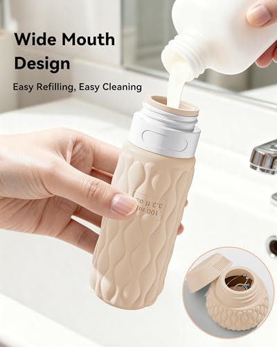 Travel Bottles for Toiletries Silicone Travel Size Containers 3.4oz 1.7oz - color: Muted Cloudy