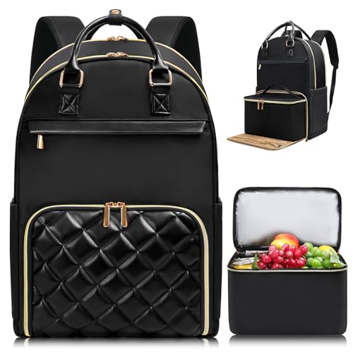 Jetviivid Lunch Backpack for Women,15.6 Inch Laptop Backpack with Lunch box - color: Black, size: 15.6 inch