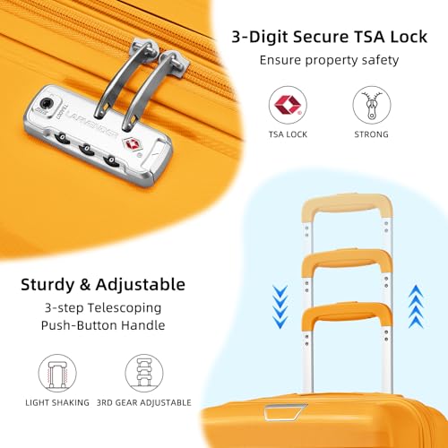 LARVENDER Carry On Luggage 22x14x9 Airline Approved, Suitcases with Wheels - color: Yellow-20in