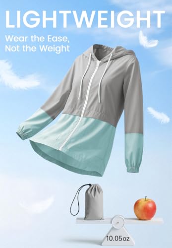 Zando Lightweight Rain Jacket Women Packable Waterproof Raincoat with Hood - color: Gray-blue, size: Large
