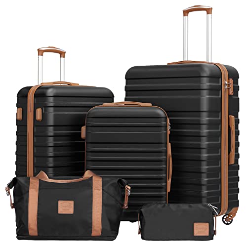 Coolife Luggage Set Hardside Suitcase,5 piece,Black(DB/TB/20/24/28) - color: Black, size: 5 piece set
