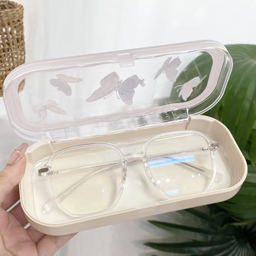 Glasses Case Hard Shell, Clear Eyeglass Case, Cute Holder for Sunglasses and Reading Glasses - color: Butterfly