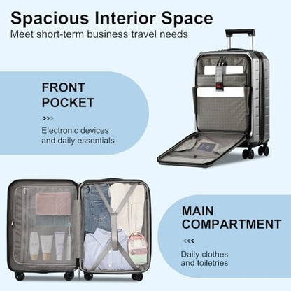 CENSIEN 20 Inch Carry On Luggage 22×14×9 Airline Approved with Front Pocket - color: Gray, size: 20 Inch