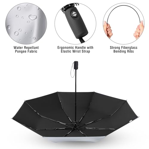 G4Free UPF 50+ UV Protection Travel Umbrella 42/46 Inch Auto Open Close - color: Black/Silver, size: 42 inch