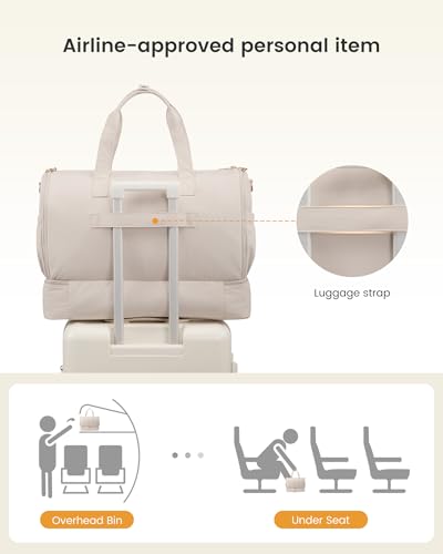 LOVEVOOK Garment Bags for Travel,Convertible Garment Bag for Women with Shoe Pouch,Carry on Duffel Bag with Toiletry Bag, 2 in 1 Hanging Suitcase Suit Bag,Waterproof Weekender Bags for Business Trip - color: Beige-Bean Green-Dark green