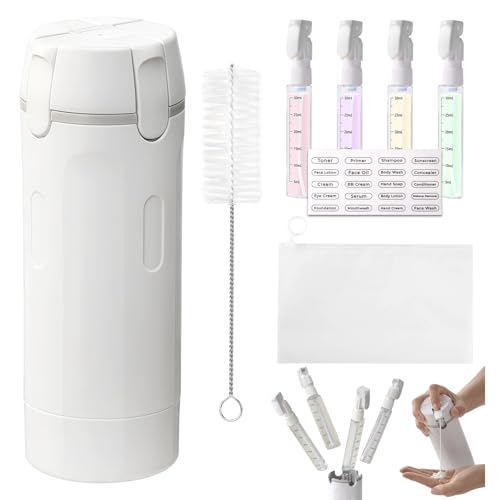 4 in 1 Travel Dispenser, Refillable Leak Proof Travel Bottle Set (White) - color: White