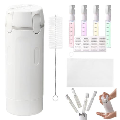 4 in 1 Travel Dispenser, Refillable Leak Proof Travel Bottle Set (White) - color: White