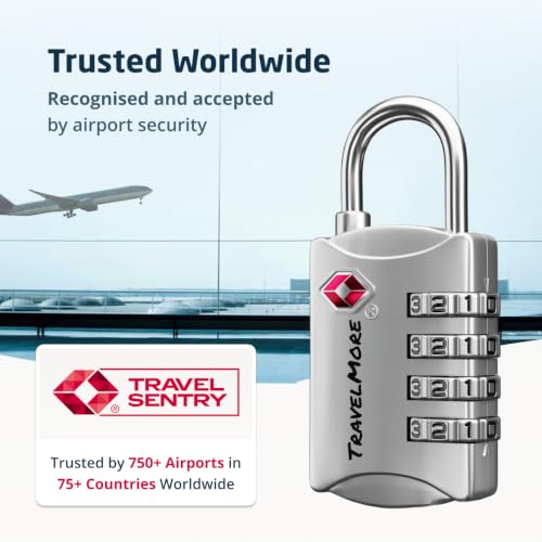 TravelMore Luggage Locks TSA Approved, 4-Digit Travel Combination Locks - color: Silver, size: 5 Pack