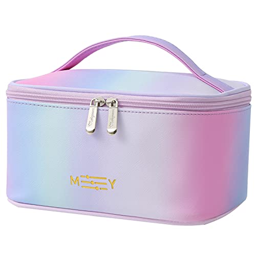Gradient Travel Makeup Bag for Women, PU Leather Cosmetic Bag, Rainbow Pink - color: RAINBOW PINK