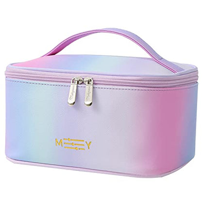 Gradient Travel Makeup Bag for Women, PU Leather Cosmetic Bag, Rainbow Pink - color: RAINBOW PINK