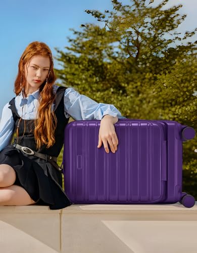 LARVENDER Carry On Luggage 22x14x9 Airline Approved, Suitcases with Wheels - color: Purple - Front Open