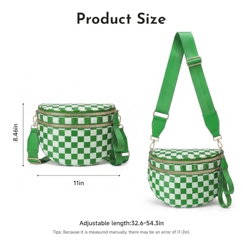 Checkerboard Crossbody Bag for Women, Expandable Plaid Belt Bag Nylon Fanny Pack with Multiple Pockets - color: Kelly Green Checkered