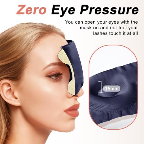 VOCOSTE 3D Pure Silk Sleep Mask with Travel Pouch, Navy Blue - color: Navy Blue