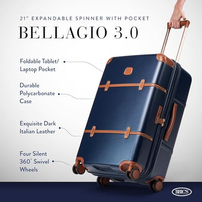 Bric's Bellagio 3.0 Spinner Trunk- Luxury Hardshell Check In Luggage with Large Wheels, Telescopic Handle, Leather Detailing - Expandable Rolling Suitcase - 27", Blue - color: Blue, size: Checked-medium