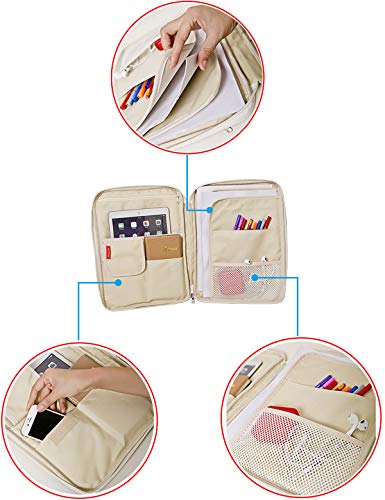 Document A4 Bag Case Waterproof Organizer Portfolio Office Travel Zipper Multi-Function Pouch - color: Dark Green