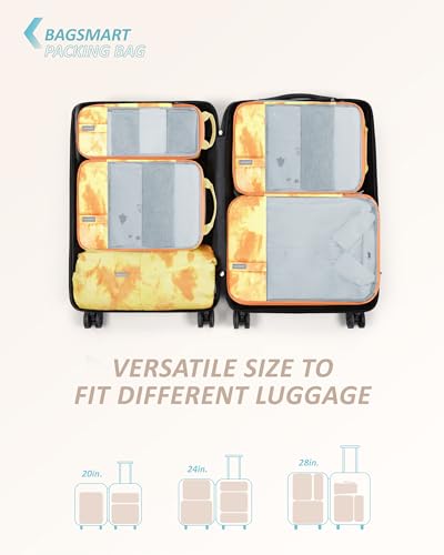 BAGSMART Compression Packing Cubes for Travel Essentials - color: Tie-dye Sunset, size: Set of 6