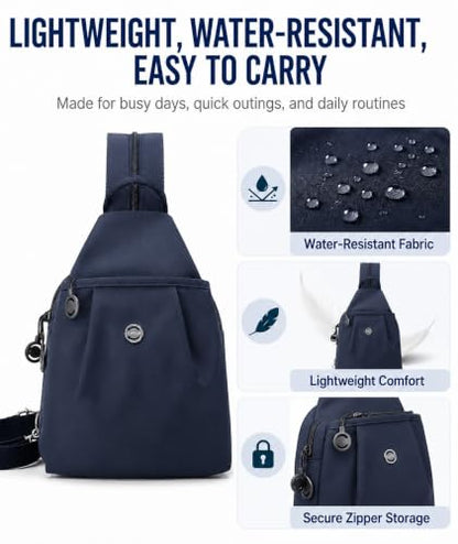 Sling Backpack for Women, Water-Resistant Crossbody Chest Bag for Travel, Work, Gym, Students & Daily Use - color: Ruby Blue