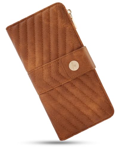 Brown Women's Trifold Wallet,Large Capacity RFID Long Wallet - color: Brown, size: Trifold