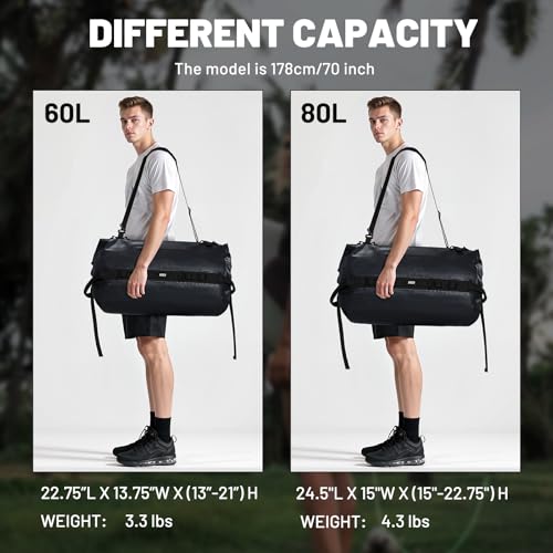 MIER Large Waterproof Duffel Bag - 60L/80L Dry Bag Backpack - color: Black, size: 80L