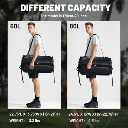 MIER Large Waterproof Duffel Bag - 60L/80L Dry Bag Backpack - color: Black, size: 80L