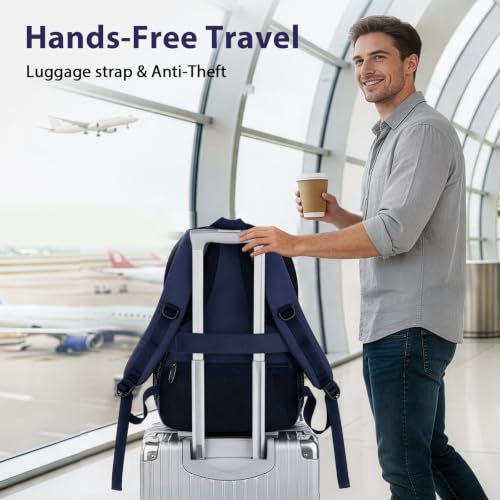 MATEIN Travel Backpack for Men with Anti Theft Pocket, TSA Friendly Bag - color: Dark Blue Brown, size: 17 Inch