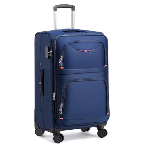 ROPLUS Softside Expandable Luggage with 4 Spinner Wheels, Durable Checked-Luggage Suitcase (Blue, 25-Inch) - color: Blue, size: 25-Inch