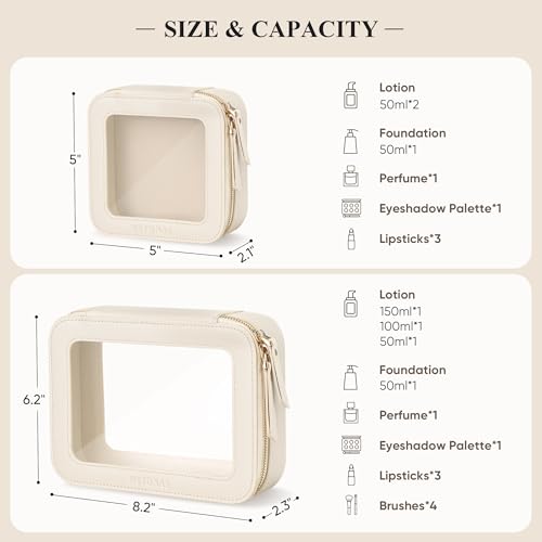 Clear Makeup Bag, Cosmetic Make Up Pouch with Zipper,Medium Beige - color: Beige, size: Medium