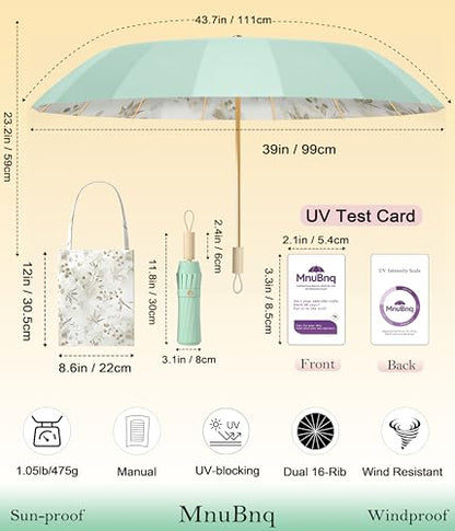Sun Umbrella UV Protection Cute Windproof Walking Parasol for Women - color: Aqua-Liner-Maple