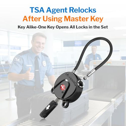 FORGE TSA Approved Key Luggage Locks, Keyed Alike, TSA006 Dimple Key Cable Locks. Black 2 Pack. - color: Black 2 Locks