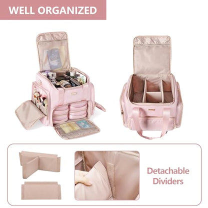 Rolling Makeup Case, Professional Makeup Train Case with Wheels - color: Pink