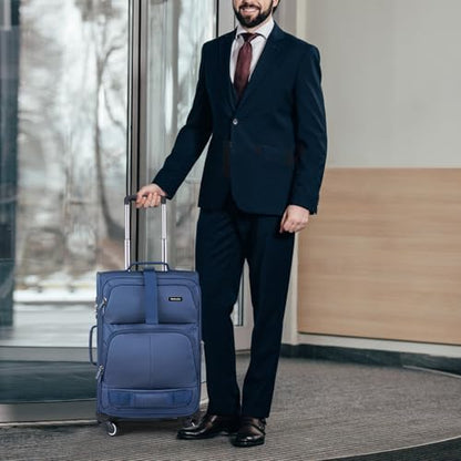 Hanke 24 Inch Softside Expandable Checked Luggage with 4 Spinner Wheels - color: Blue, size: 24 Inch