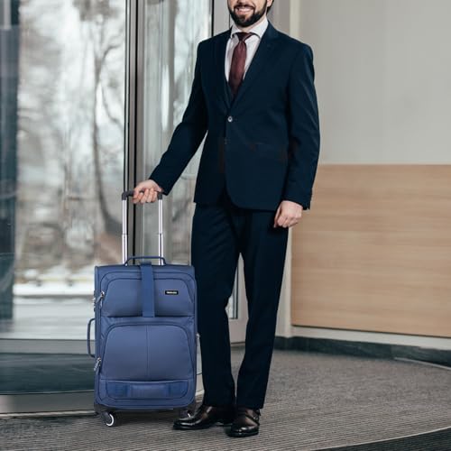 Hanke 24 Inch Softside Expandable Checked Luggage with 4 Spinner Wheels - color: Blue, size: 24 Inch
