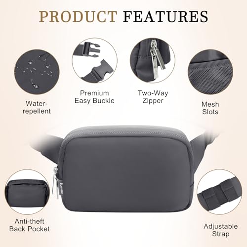 2L Fanny Pack for Women Men, Large Everywhere Belt Bag with Adjustable Strap 55", Crossbody Bag Water-resistant for Travel Sports Runnin Hiking, Fashion Waist Bag Dark Grey - color: Dim Grey