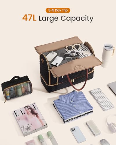 LOVEVOOK Convertible Travel Duffle Bag for Women, Garment Bag for Travel - color: Black-Brown