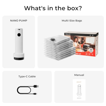 Vacuum Bags for Clothing Travel with Rechargeable Air Pump - size: 10 Combo+Pump
