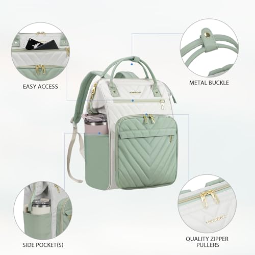 VANKEAN 17.3 Inch Laptop Backpack for Women Large Capacity - color: Beige-light Green, size: 17.3 Inch