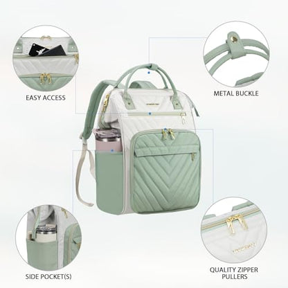 VANKEAN 17.3 Inch Laptop Backpack for Women Large Capacity - color: Beige-light Green, size: 17.3 Inch
