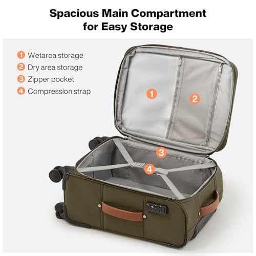 mixi 24 Inch Softside Expandable Checked Luggage, Tea Brown & Off White - color: Tea Brown-Off White, size: 24-Inch Checked in