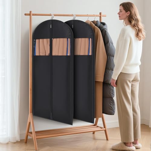 Syeeiex Compression Hanging and Space Saving Garment Bag, 54 Inch, Black - color: Black, size: 54" - 2pcs(8" Gusseted)