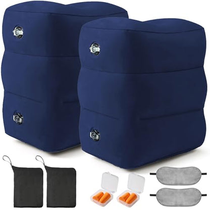 Inflatable Foot Rest Pillow for Travel - Adjustable Height Flight Foot Rest - color: Blue, size: 2 Pack