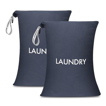WiseBoy 2 Pack Laundry Bags, Travel Laundry Bag for Dirty Clothes, Zippered - color: Navy Blue