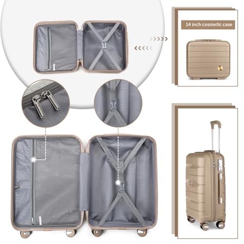 Somago Luggage Sets 4 Piece Lightweight Hardside Polypropylene Travel Suitcases with Double Spinner Wheels and TSA Lock,Noble Golden - color: Noble Golden, size: 4-Piece Set(14/20/24/28)