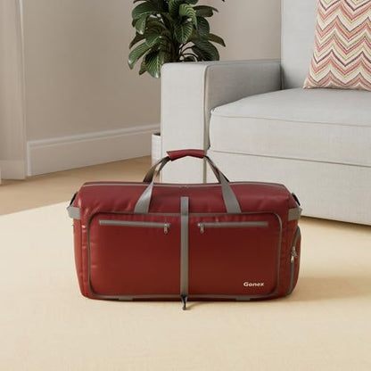 Gonex 60L Foldable Travel Duffle Bag with Shoe Compartment, Lightweight - color: Red, size: 60L