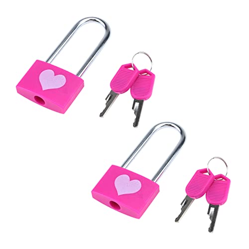 Dnyta 2 Packs Keyed Padlocks Long Shackle Padlock with Key Decorative Locks - style: Square heart pattern- Pink