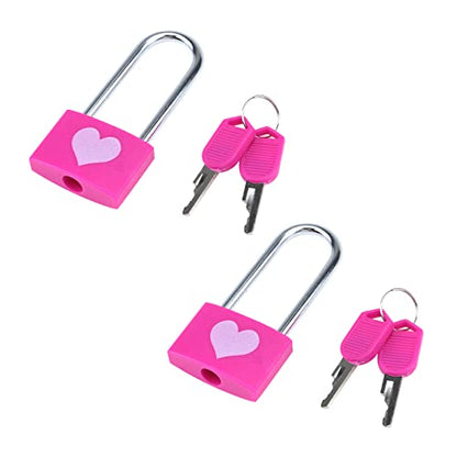 Dnyta 2 Packs Keyed Padlocks Long Shackle Padlock with Key Decorative Locks - style: Square heart pattern- Pink