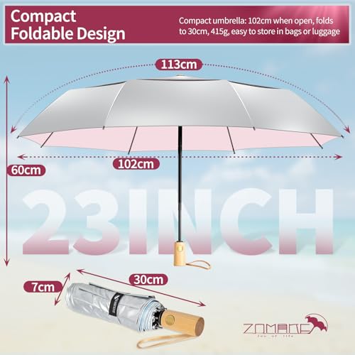 ZOMAKE UV Umbrella for Sun Protection, Travel Compact Sun Umbrellas 46Inch - color: B:Silver,Pink a