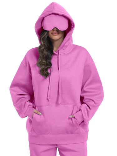 SeSe Code Travel Hoodie with Eye Mask Sleep Unisex Oversized Sweatshirt for Airplane, Road Trip Naps Fleece Couples Hoodies - color: Pink, size: Medium