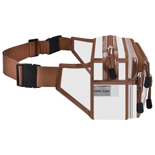 USPECLARE Clear Fanny Pack Stadium Approved Large Multi-Purpose Waist Bag - color: Coffee-Brown, style: 1-pack-pvc